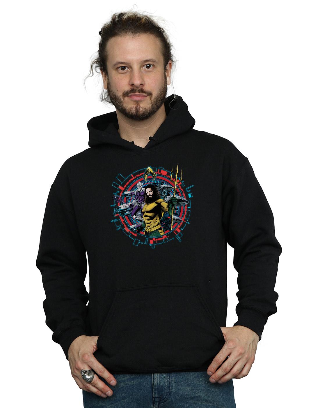 Black - Back - DC Comics Mens Aquaman Circular Crest Hoodie