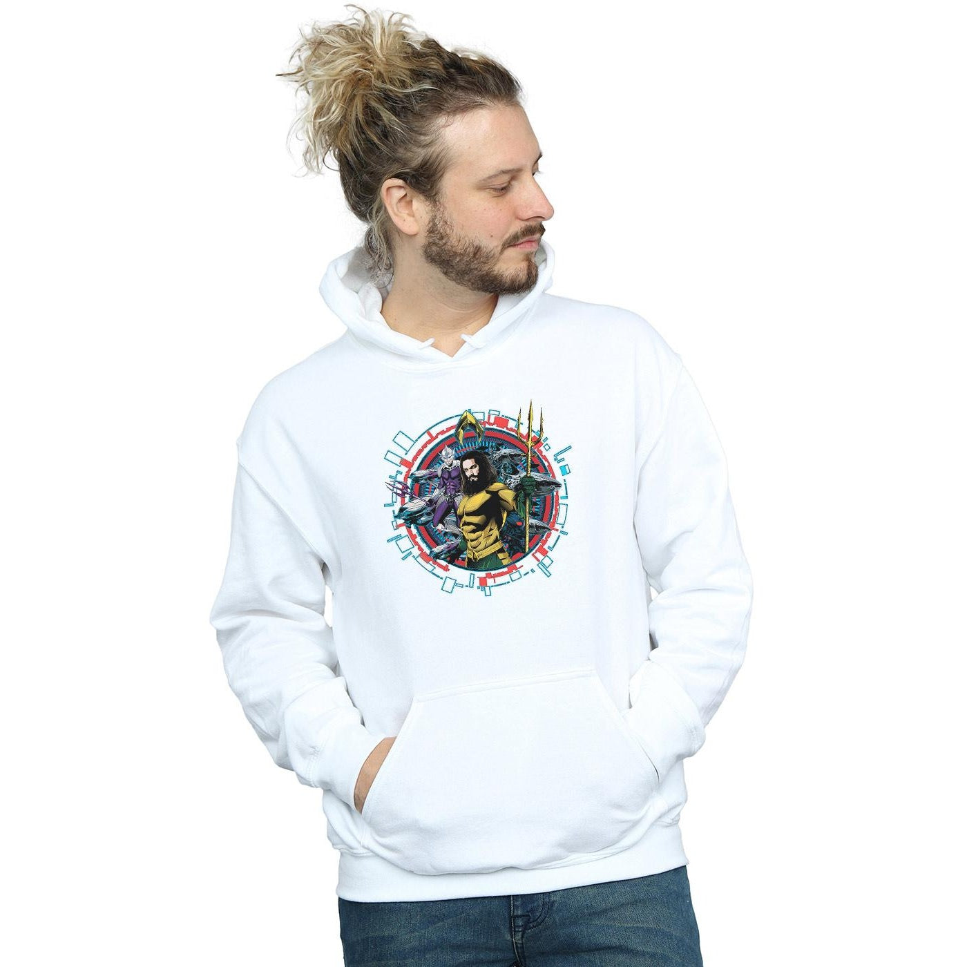 White - Back - DC Comics Mens Aquaman Circular Crest Hoodie