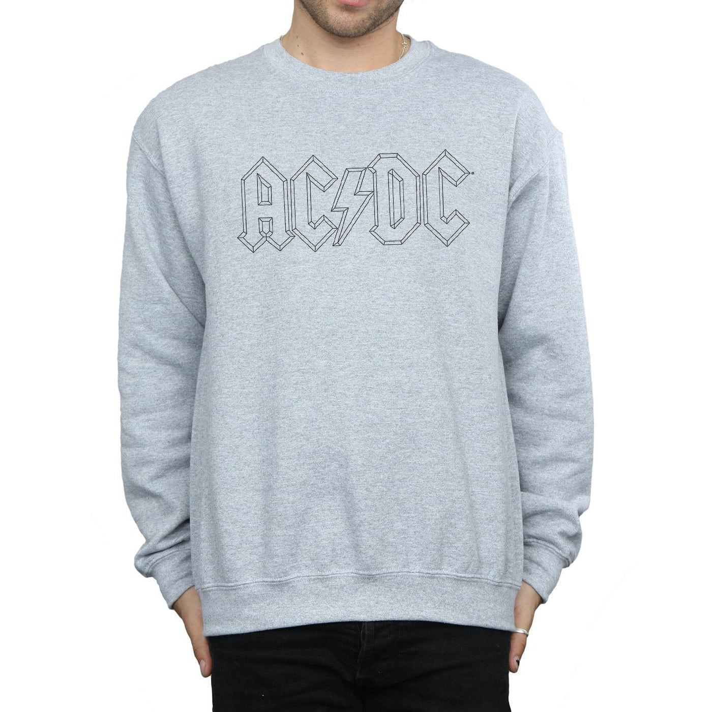 Sports Grey - Side - AC-DC Mens Black Outline Logo Cotton Sweatshirt