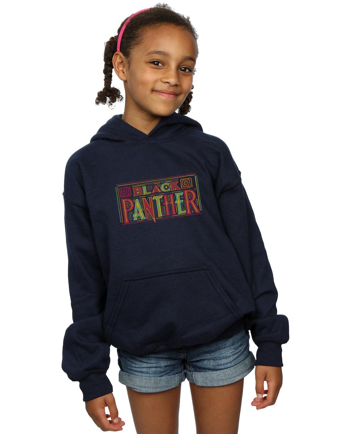 Navy Blue - Back - Marvel Girls Black Panther Tribal Logo Hoodie