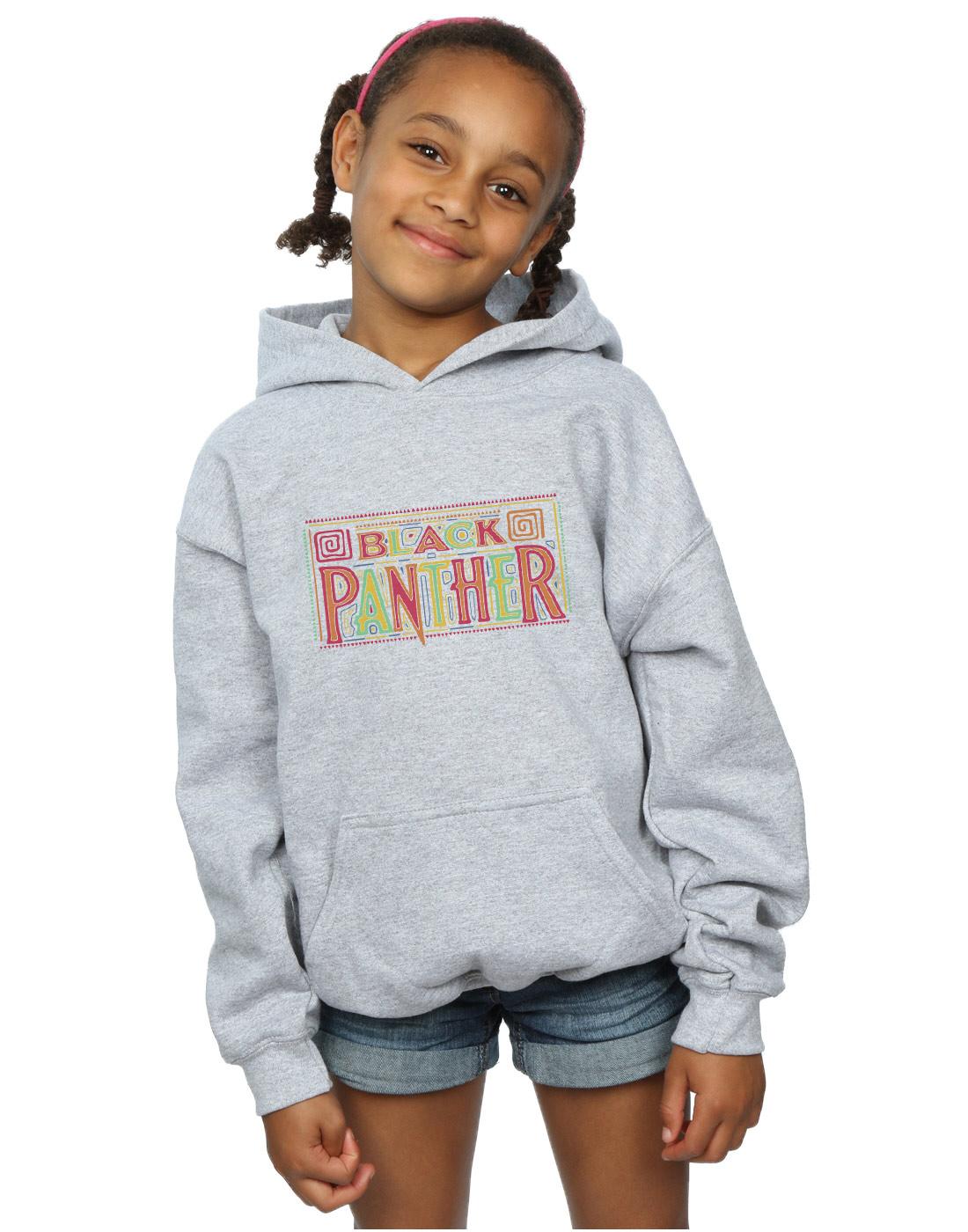 Sports Grey - Back - Marvel Girls Black Panther Tribal Logo Hoodie