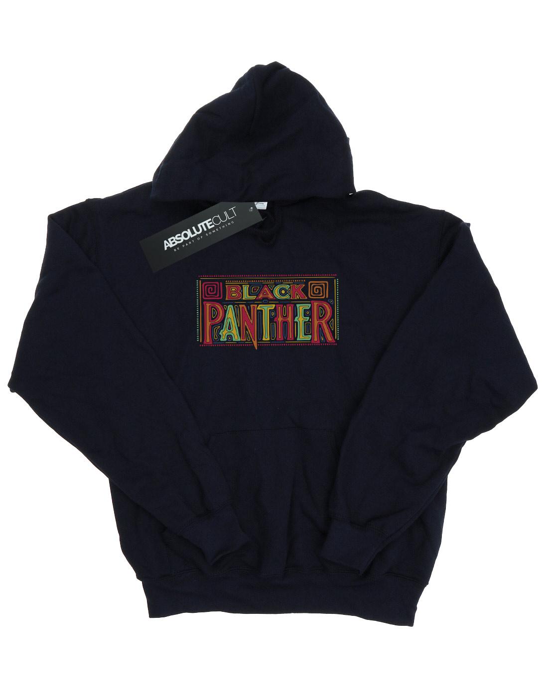 Navy Blue - Front - Marvel Girls Black Panther Tribal Logo Hoodie