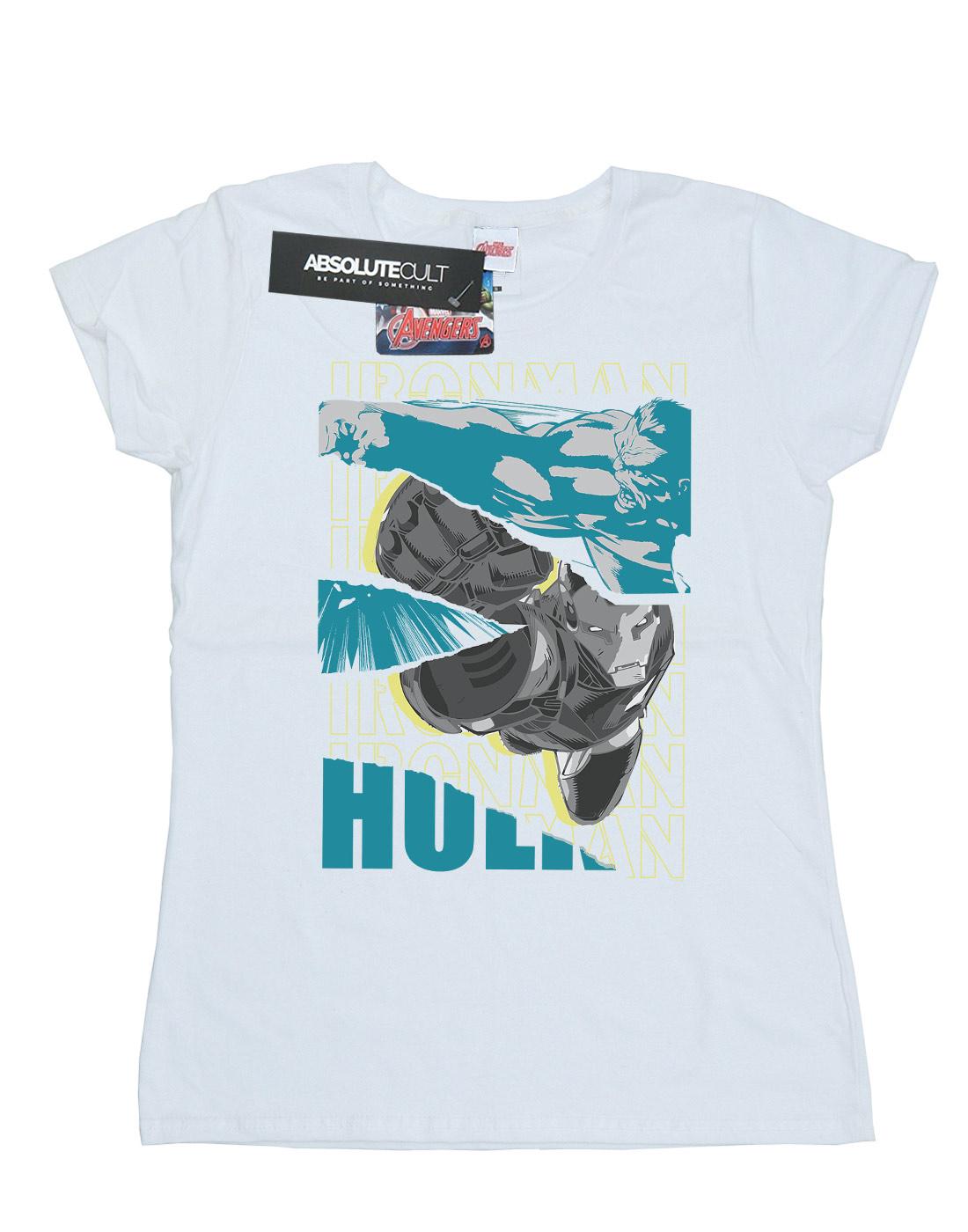 White - Front - Marvel Womens-Ladies Avengers Iron Man And Hulk Collage Cotton T-Shirt