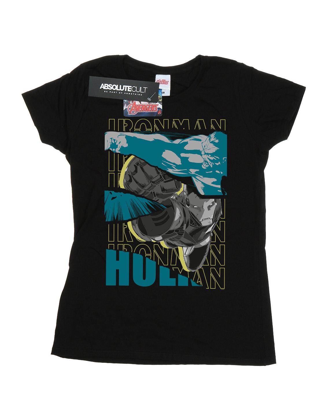 Black - Front - Marvel Womens-Ladies Avengers Iron Man And Hulk Collage Cotton T-Shirt