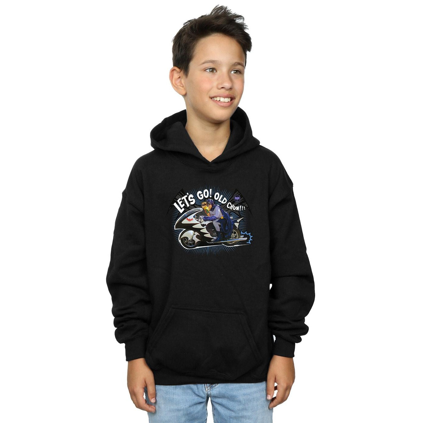 Black - Back - DC Comics Boys Batman TV Series Bat Bike Hoodie