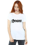 White - Back - Marvel Avengers Womens-Ladies Distressed Logo Boyfriend T-Shirt