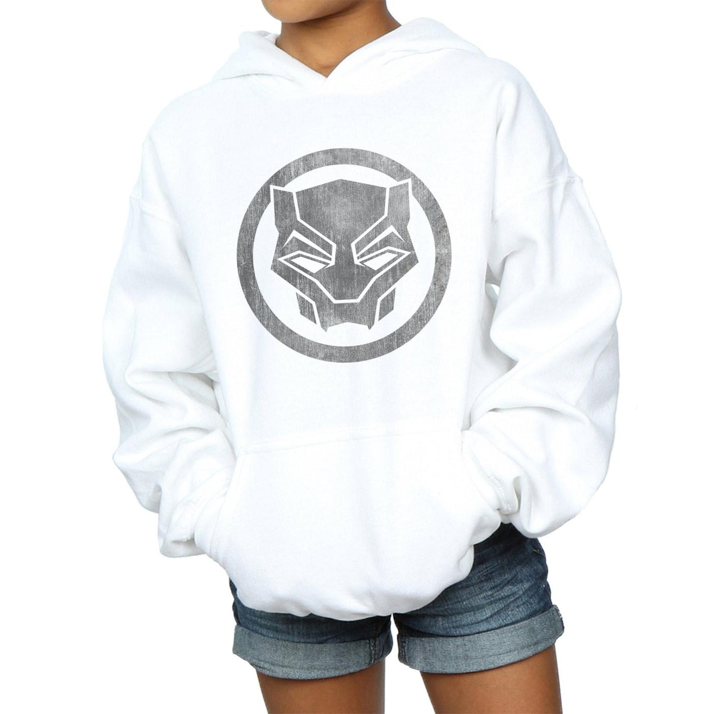 White - Side - Marvel Girls Black Panther Distressed Icon Hoodie