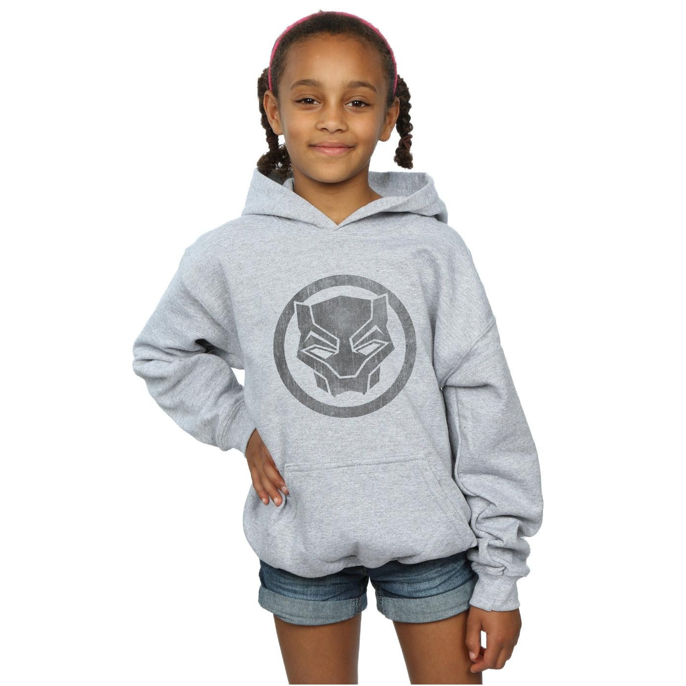 Sports Grey - Back - Marvel Girls Black Panther Distressed Icon Hoodie