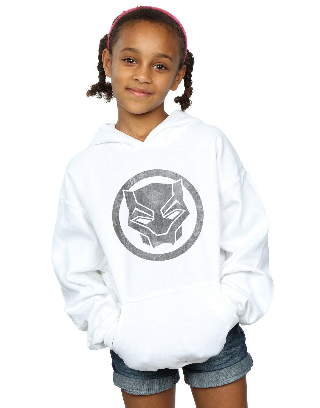 White - Back - Marvel Girls Black Panther Distressed Icon Hoodie