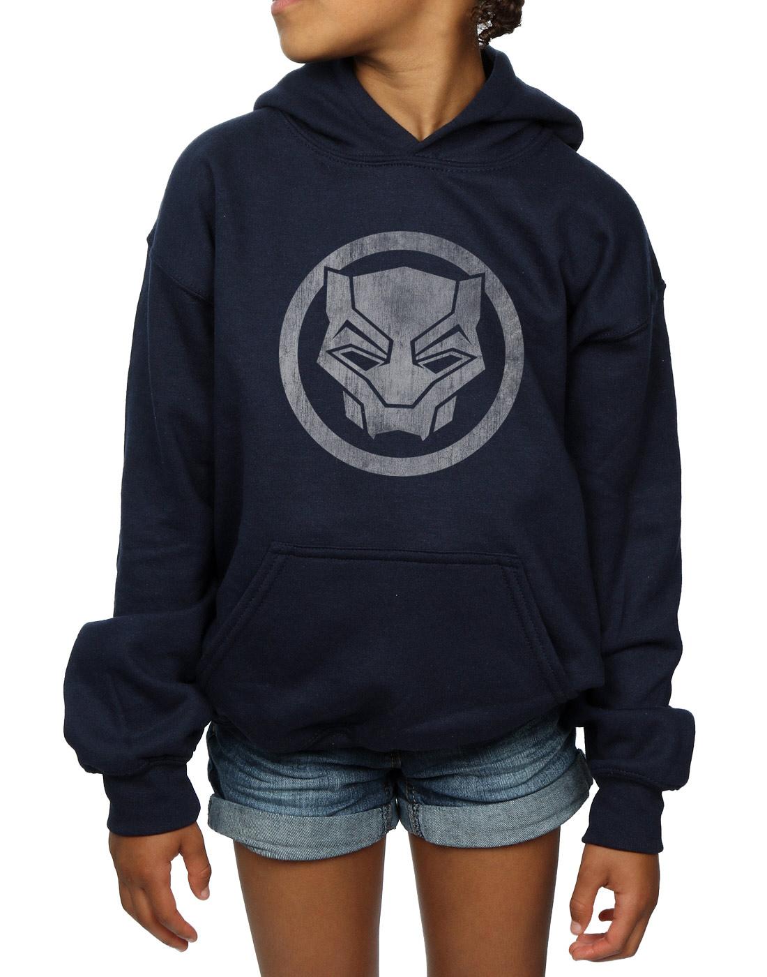 Navy Blue - Side - Marvel Girls Black Panther Distressed Icon Hoodie