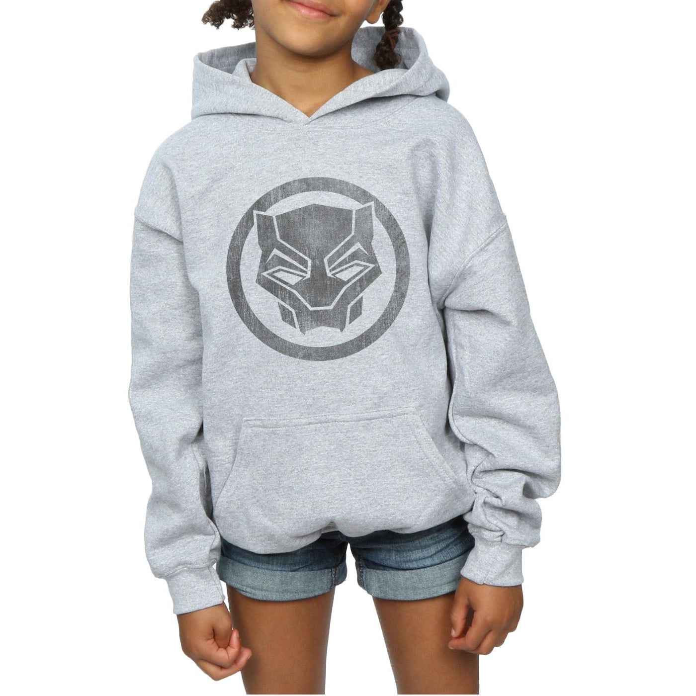 Sports Grey - Side - Marvel Girls Black Panther Distressed Icon Hoodie