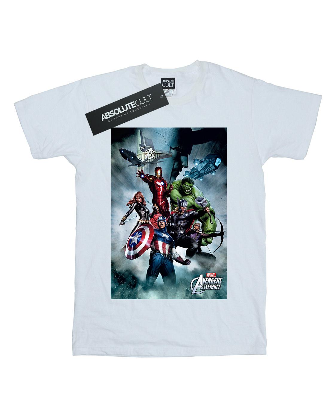White - Front - Marvel Womens-Ladies Avengers Team Montage Cotton Boyfriend T-Shirt