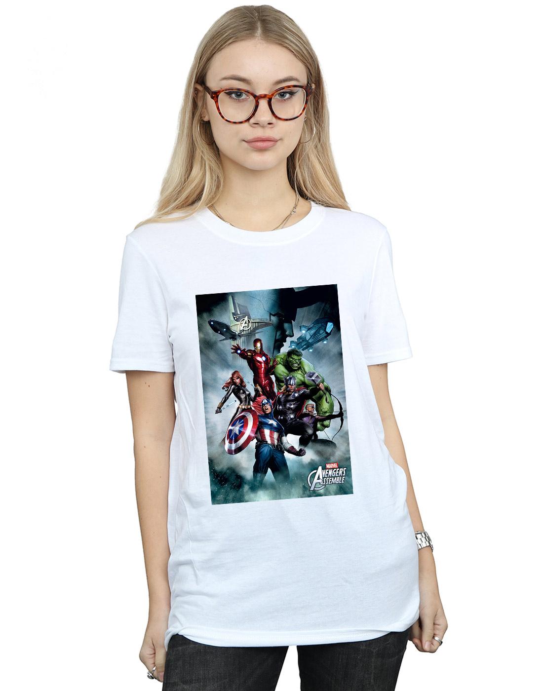 White - Back - Marvel Womens-Ladies Avengers Team Montage Cotton Boyfriend T-Shirt
