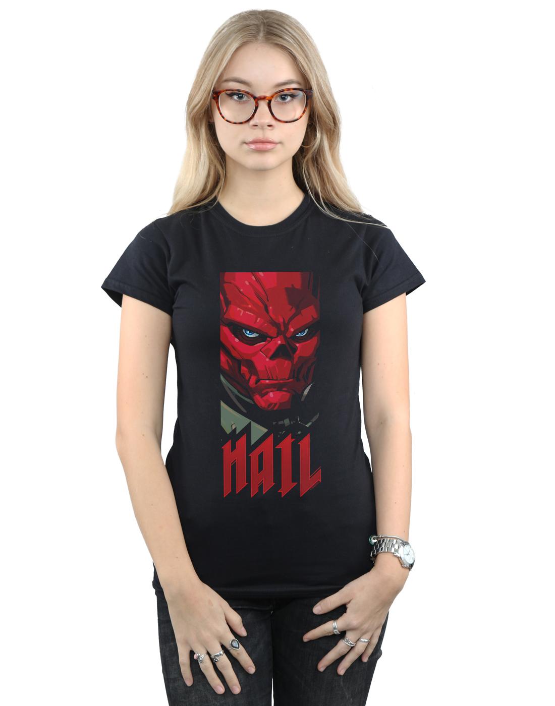Black - Back - Marvel Womens-Ladies Avengers Hail Red Skull Cotton T-Shirt