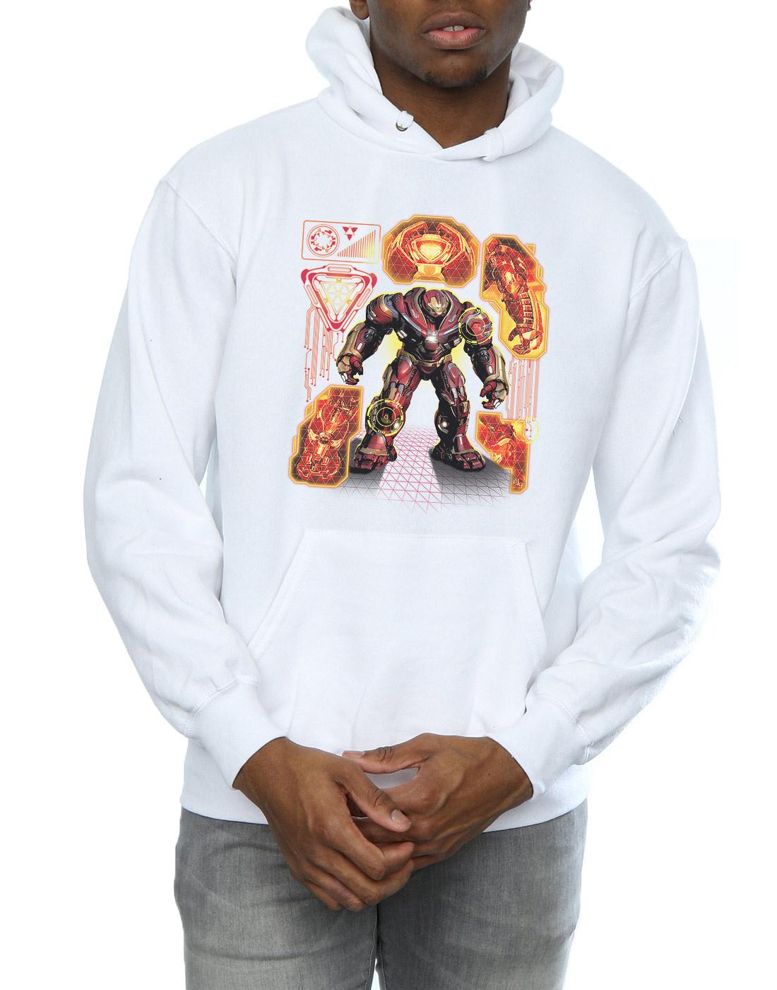 White - Side - Marvel Mens Avengers Infinity War Hulkbuster Blueprint Hoodie