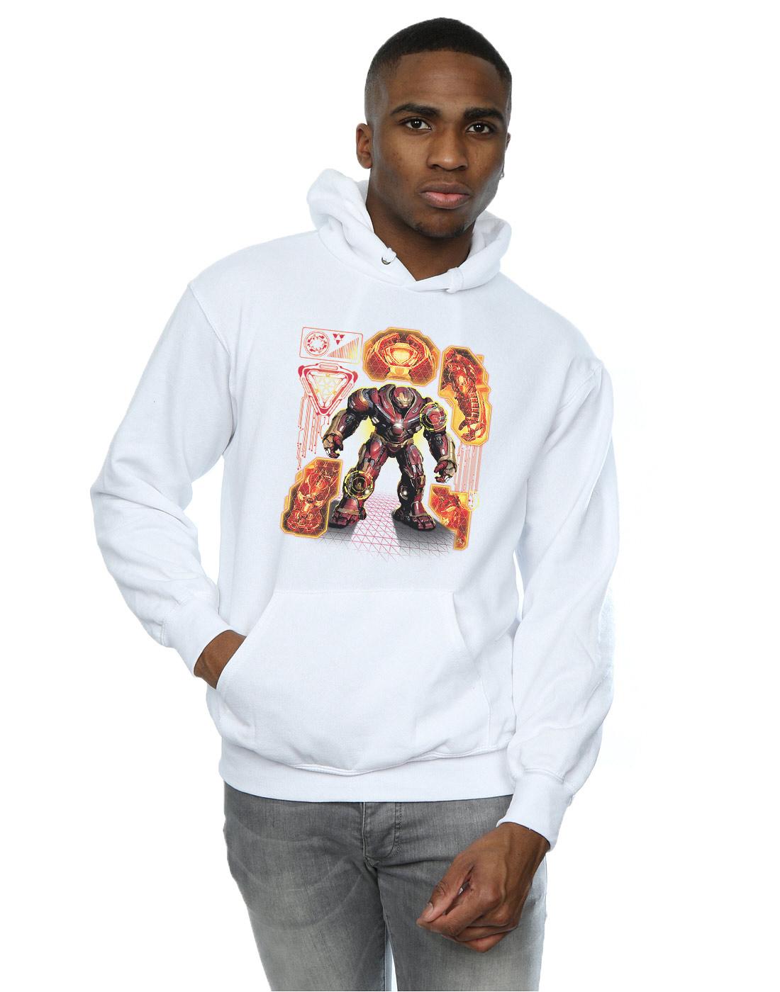 White - Back - Marvel Mens Avengers Infinity War Hulkbuster Blueprint Hoodie