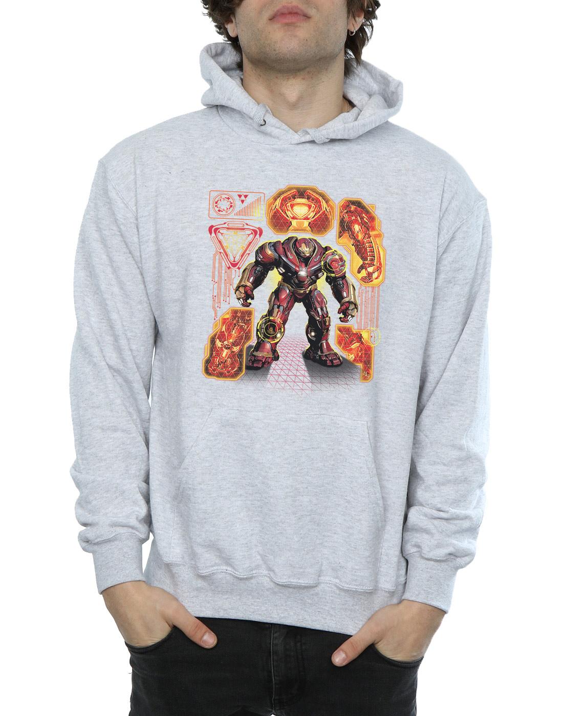 Sports Grey - Side - Marvel Mens Avengers Infinity War Hulkbuster Blueprint Hoodie