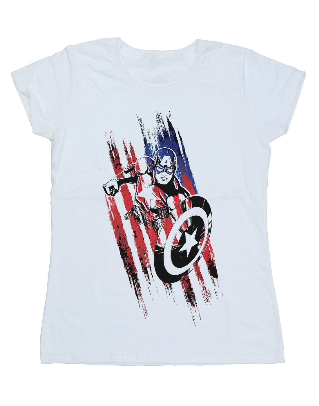 White - Front - Marvel Womens-Ladies Avengers Captain America Streaks Cotton T-Shirt