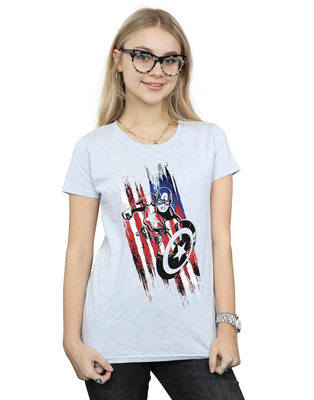 Sports Grey - Back - Marvel Womens-Ladies Avengers Captain America Streaks Cotton T-Shirt