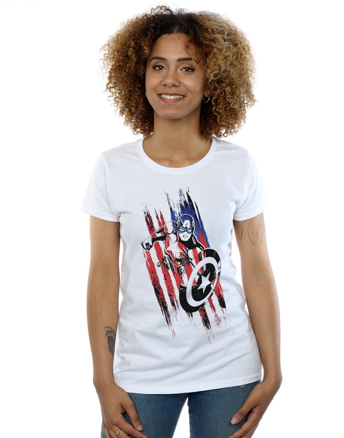 White - Back - Marvel Womens-Ladies Avengers Captain America Streaks Cotton T-Shirt