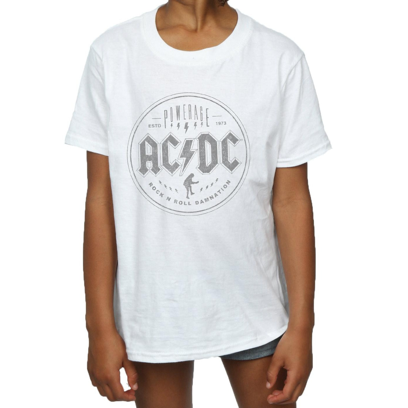 White - Side - AC-DC Girls Rock N Roll Damnation Black Cotton T-Shirt