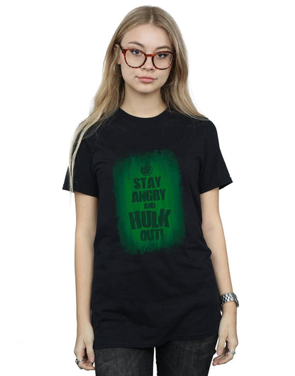 Black - Back - Marvel Womens-Ladies Hulk Stay Angry Cotton Boyfriend T-Shirt