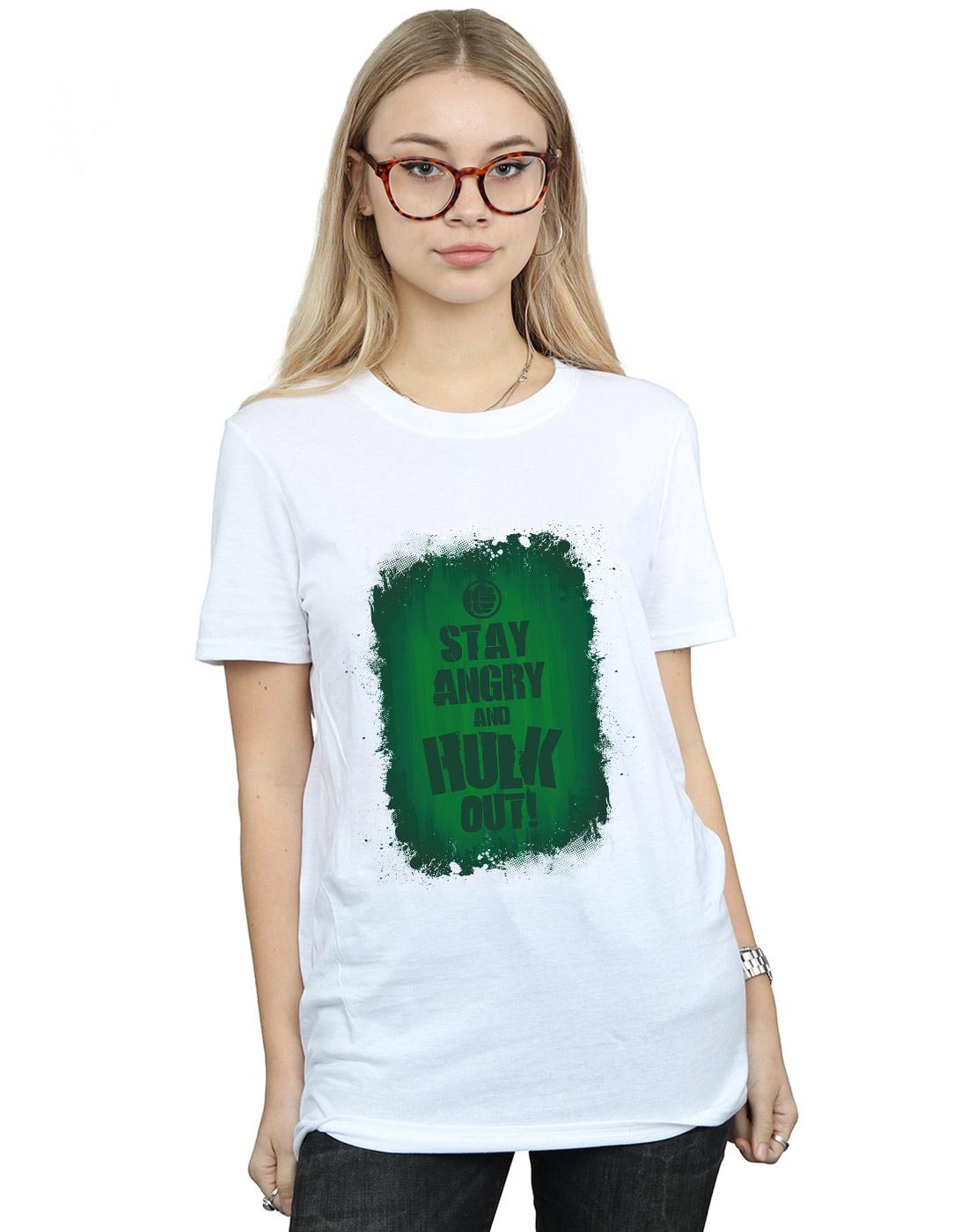 White - Back - Marvel Womens-Ladies Hulk Stay Angry Cotton Boyfriend T-Shirt