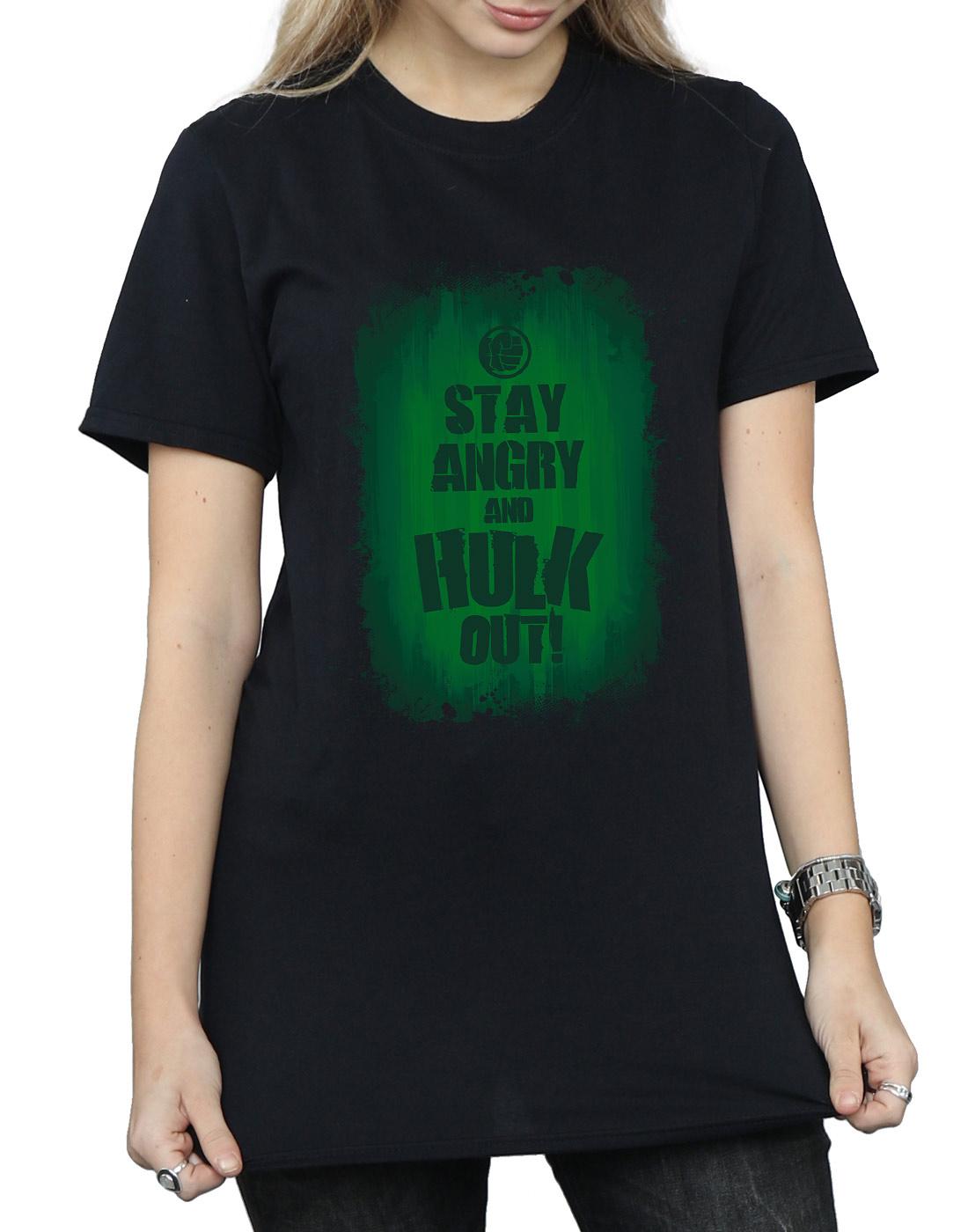 Black - Side - Marvel Womens-Ladies Hulk Stay Angry Cotton Boyfriend T-Shirt