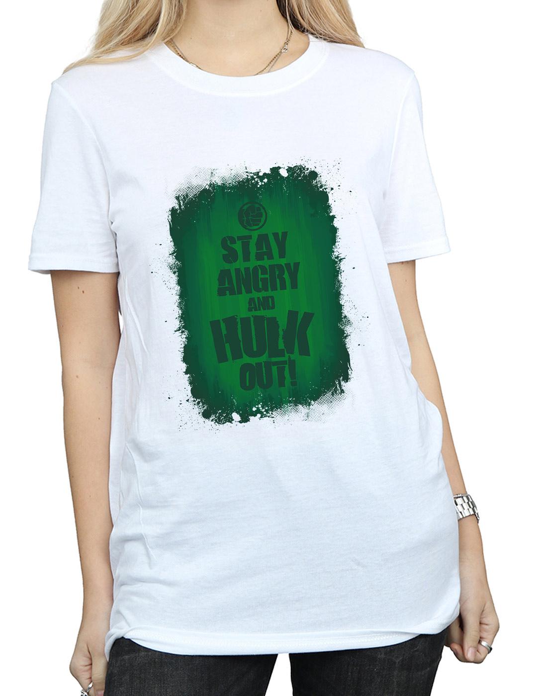 White - Side - Marvel Womens-Ladies Hulk Stay Angry Cotton Boyfriend T-Shirt