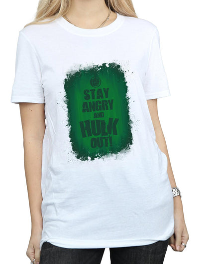 White - Side - Marvel Womens-Ladies Hulk Stay Angry Cotton Boyfriend T-Shirt
