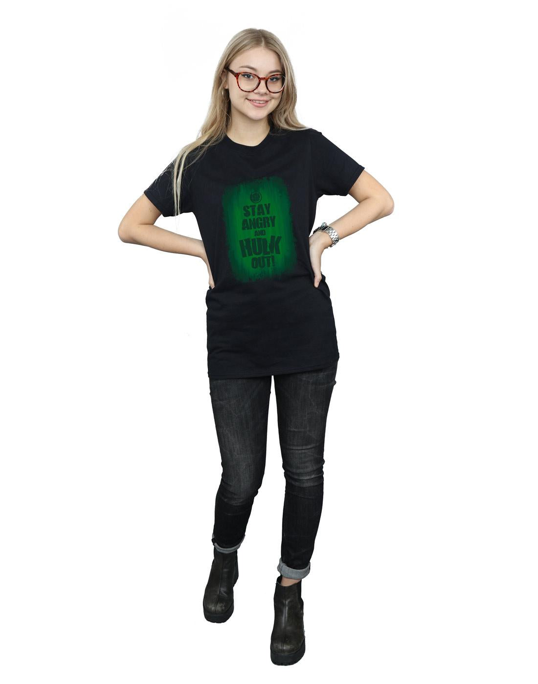 Black - Lifestyle - Marvel Womens-Ladies Hulk Stay Angry Cotton Boyfriend T-Shirt