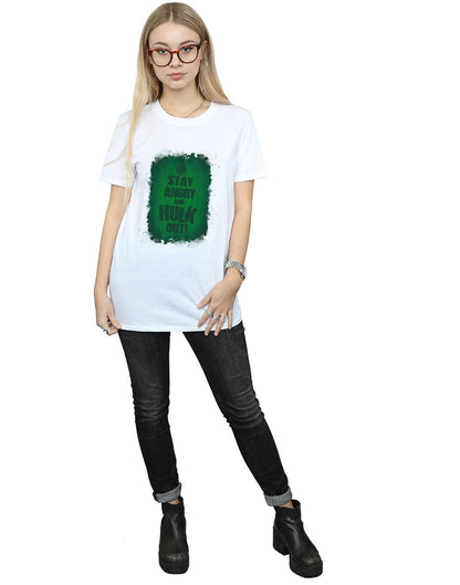 White - Lifestyle - Marvel Womens-Ladies Hulk Stay Angry Cotton Boyfriend T-Shirt