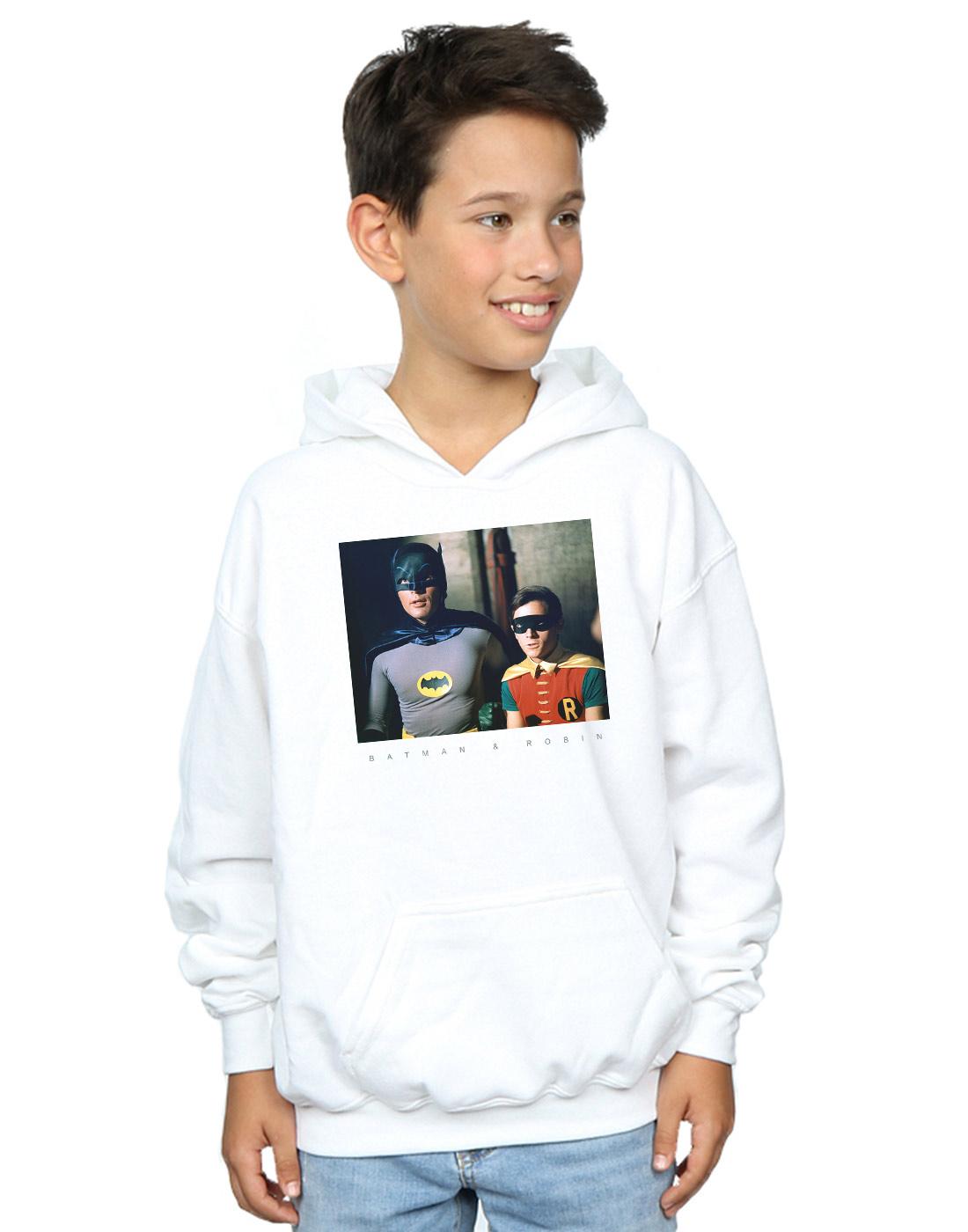 White - Back - DC Comics Boys Batman TV Series Dynamic Duo Photograph Hoodie