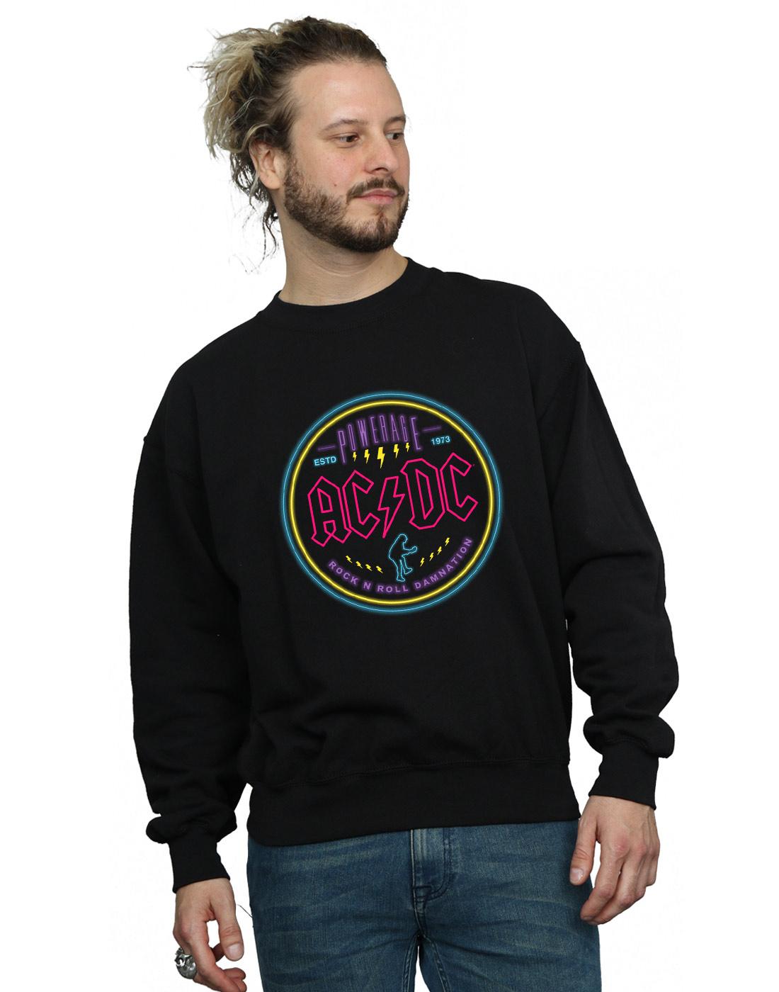 Black - Back - AC-DC Mens Circle Neon Cotton Sweatshirt