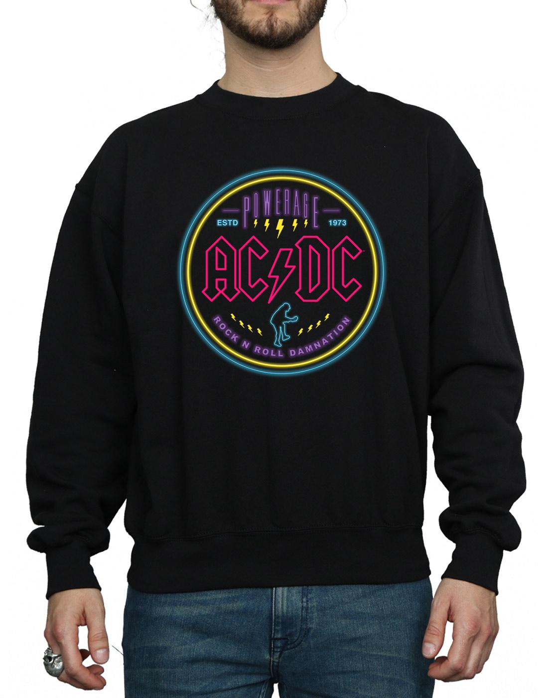 Black - Side - AC-DC Mens Circle Neon Cotton Sweatshirt
