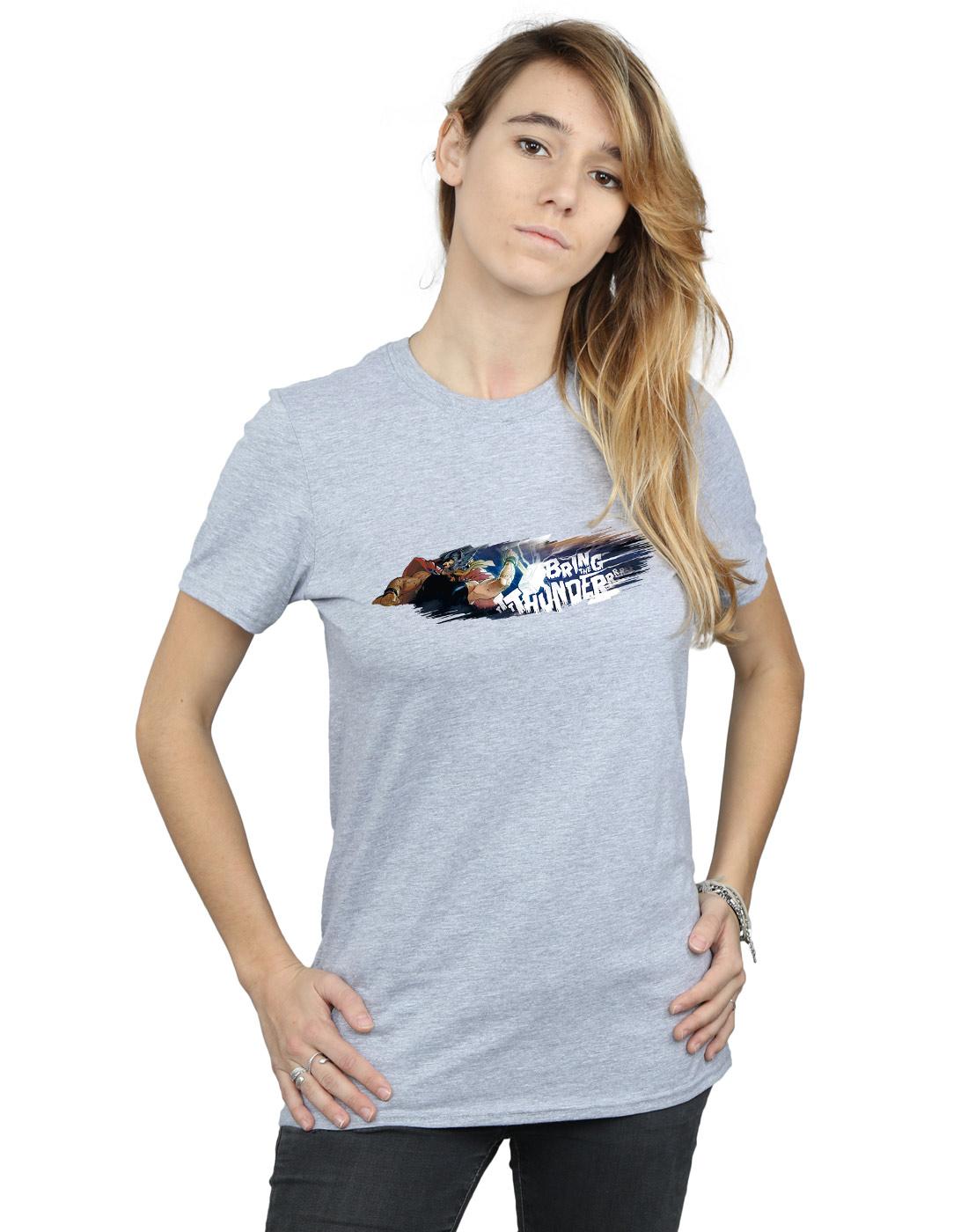 Sports Grey - Back - Marvel Womens-Ladies Thor Bring The Thunder Cotton Boyfriend T-Shirt