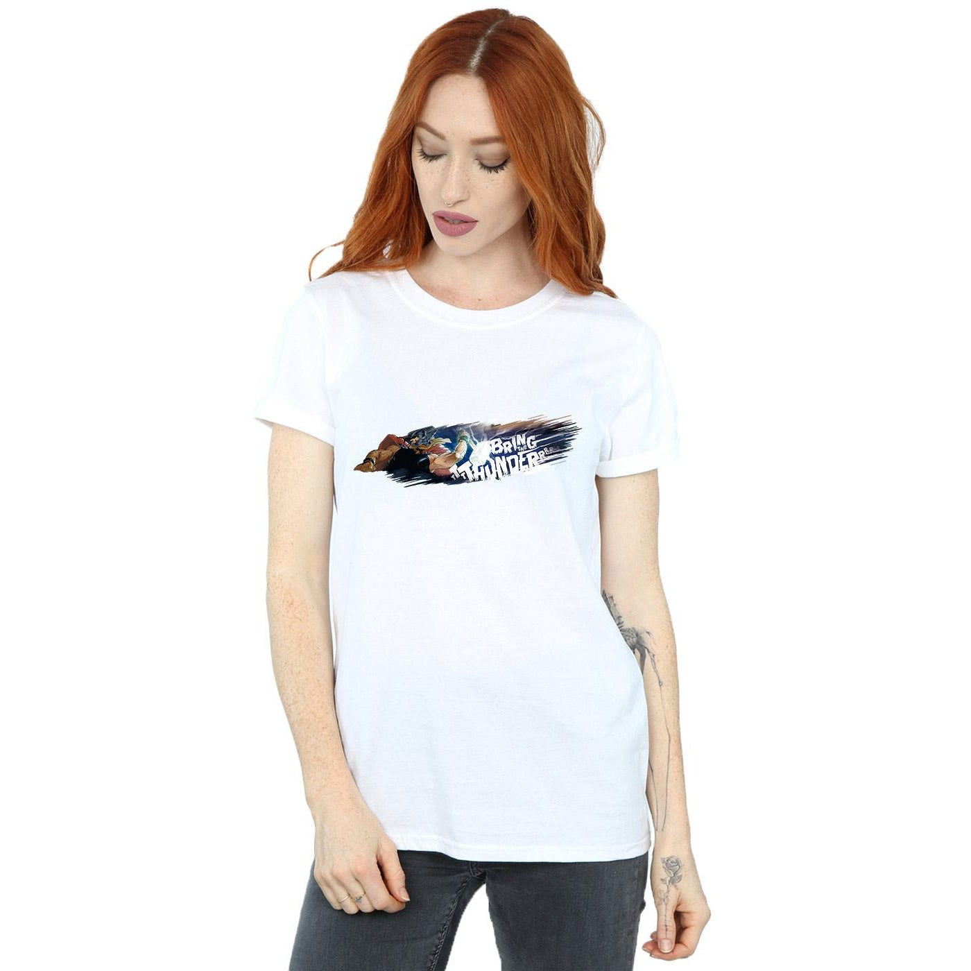White - Front - Marvel Womens-Ladies Thor Bring The Thunder Cotton Boyfriend T-Shirt
