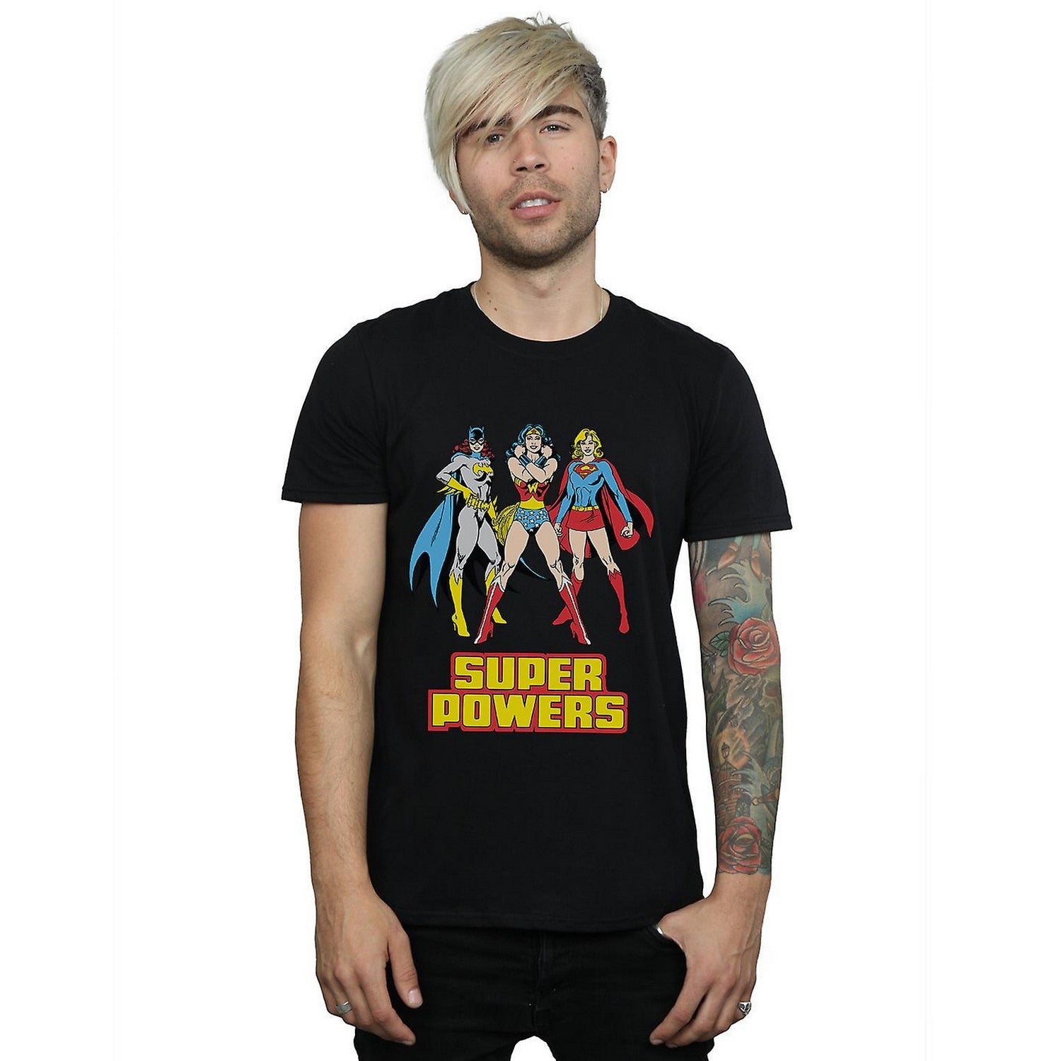 Black - Back - DC Super Hero Girls Mens Super Power Wonder Woman Group Cotton T-Shirt