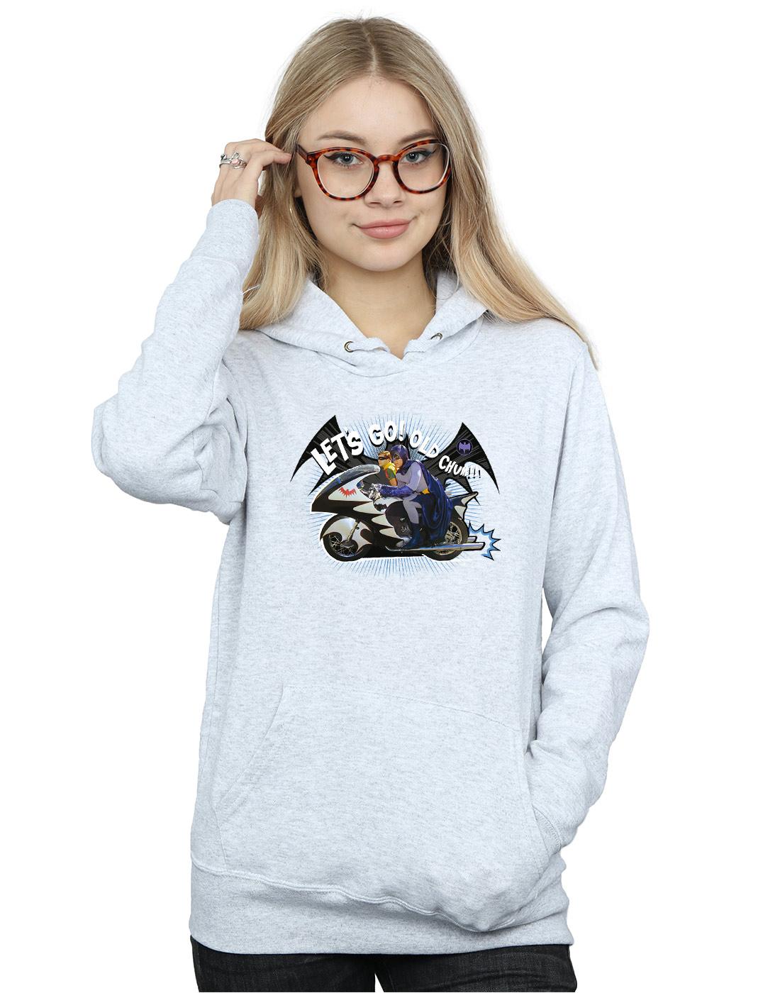 Heather Grey - Back - DC Comics Womens-Ladies Batman TV Series Bat Bike Hoodie