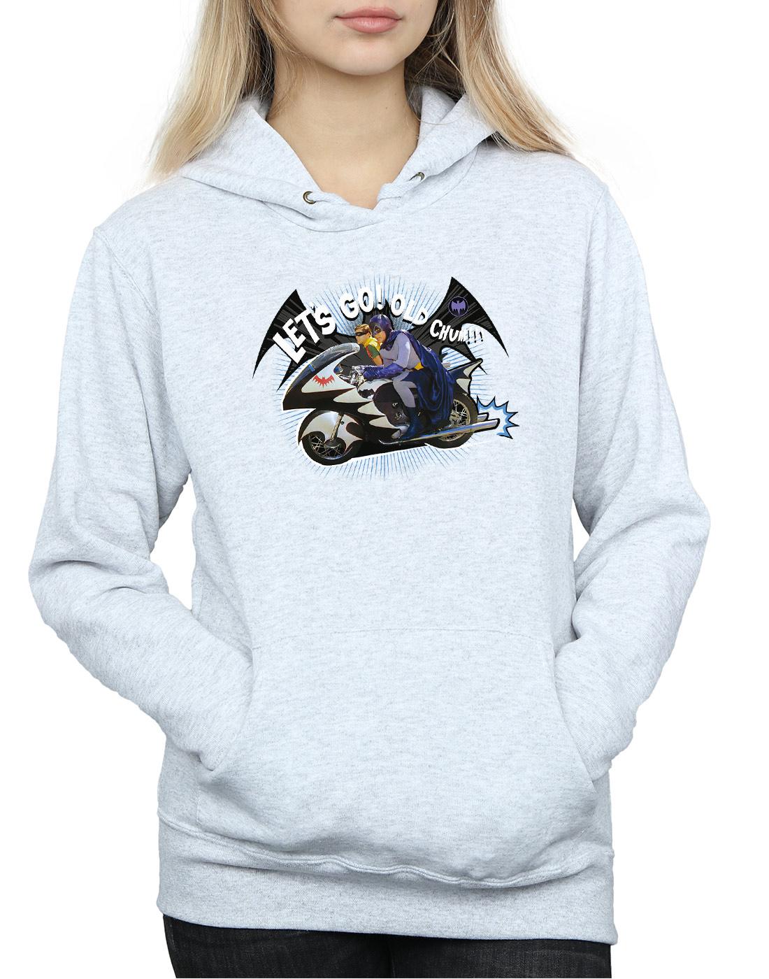 Heather Grey - Side - DC Comics Womens-Ladies Batman TV Series Bat Bike Hoodie