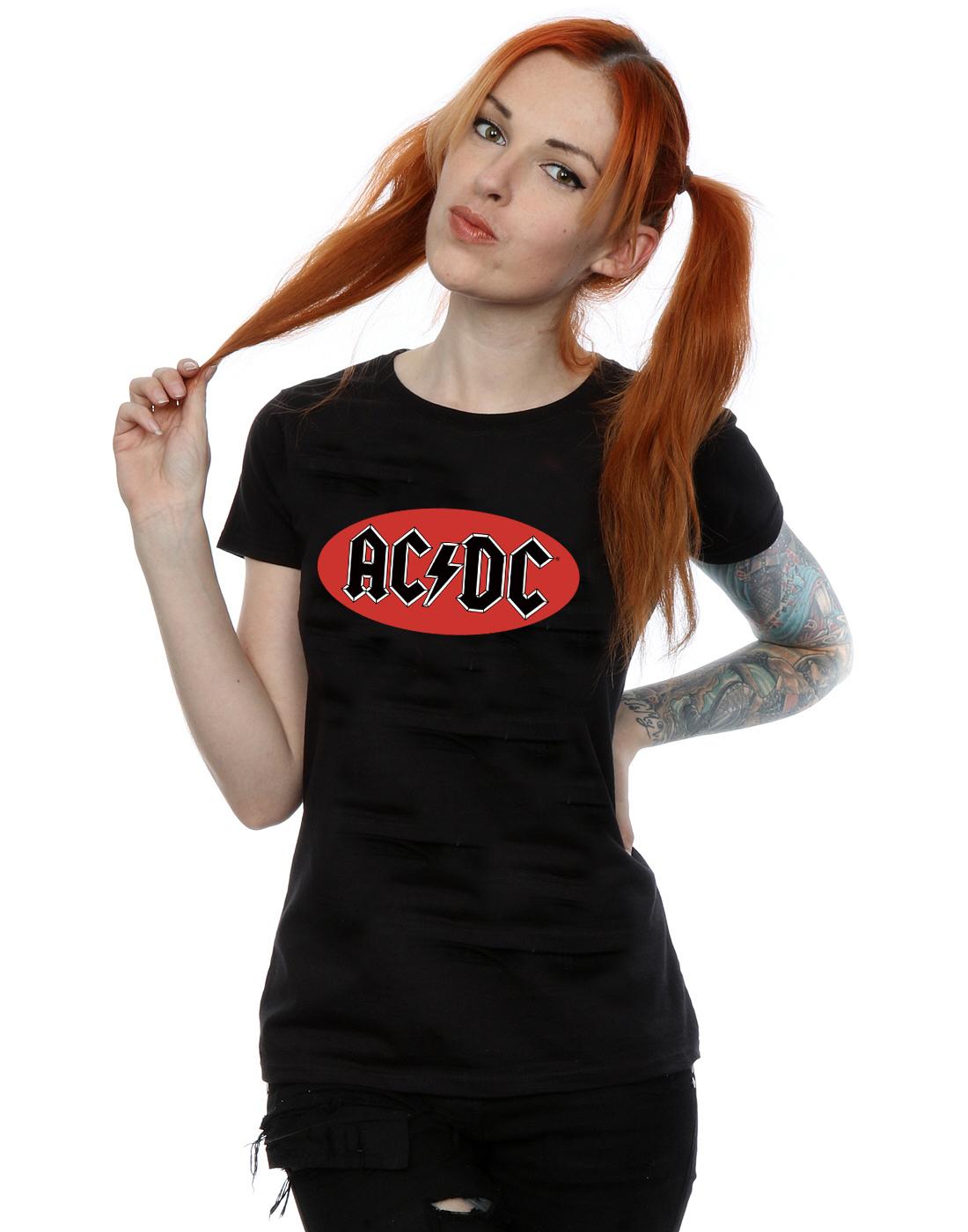 Black - Back - AC-DC Womens-Ladies Red Circle Logo Cotton T-Shirt