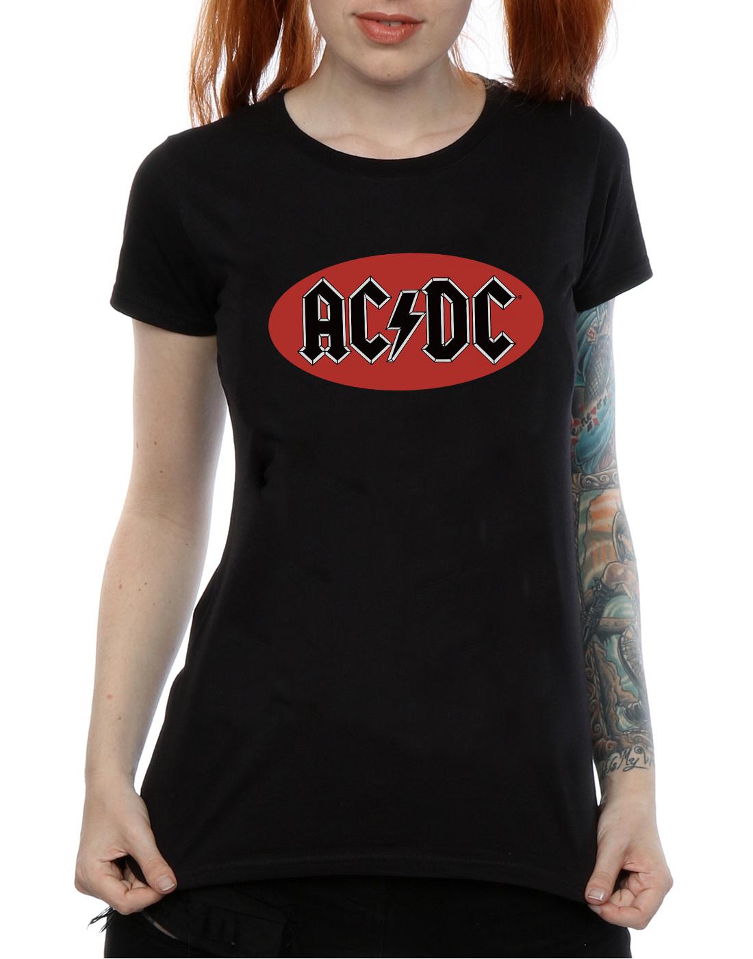 Black - Side - AC-DC Womens-Ladies Red Circle Logo Cotton T-Shirt