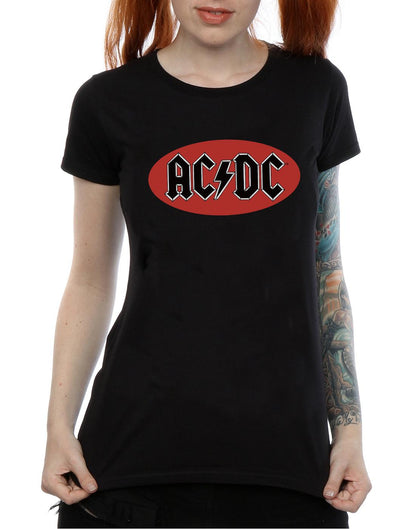 Black - Side - AC-DC Womens-Ladies Red Circle Logo Cotton T-Shirt