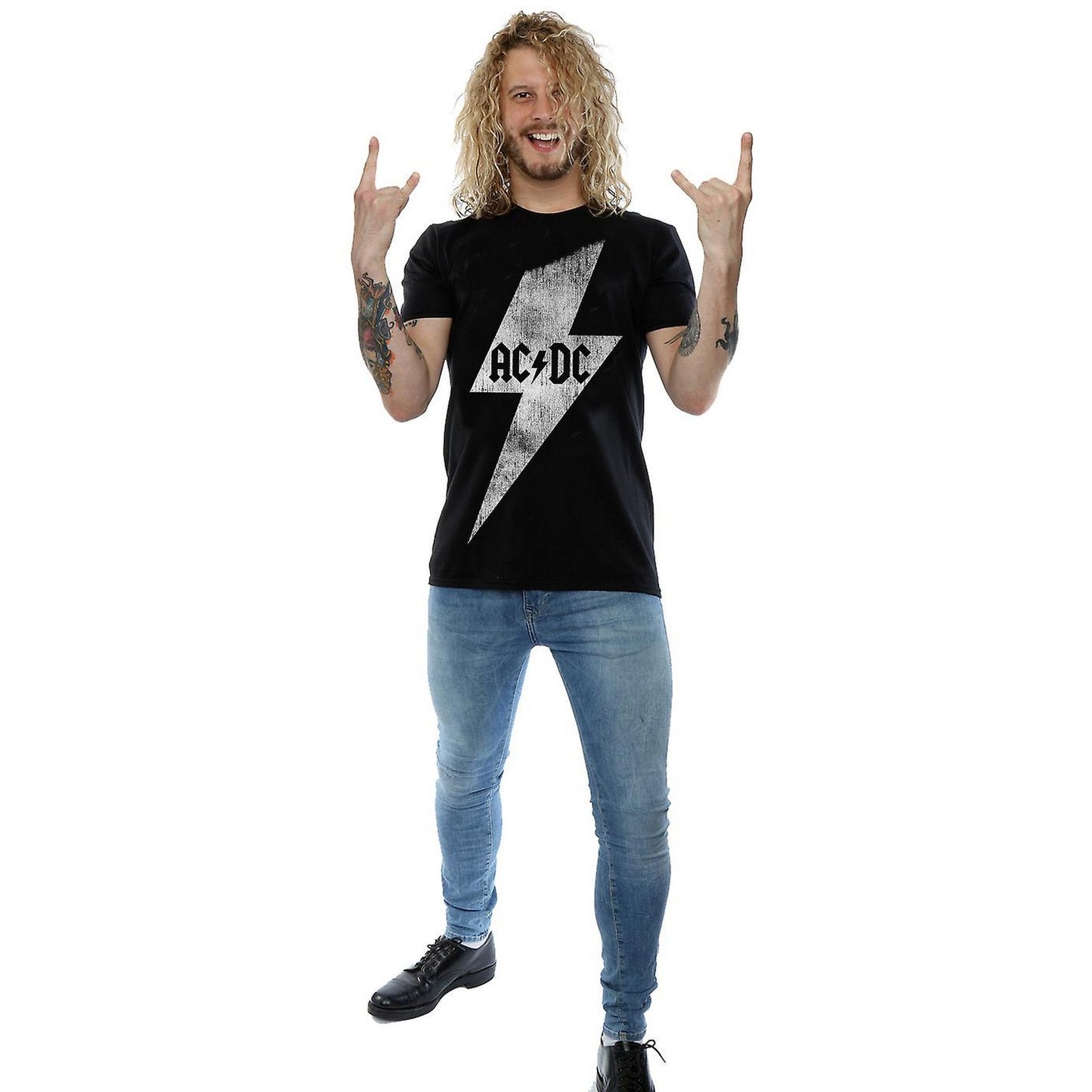 Black - Lifestyle - AC-DC Mens Lightning Bolt Cotton T-Shirt