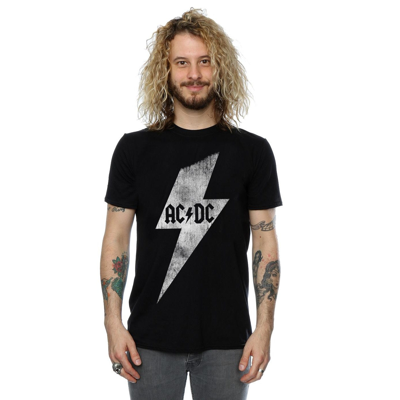 Black - Pack Shot - AC-DC Mens Lightning Bolt Cotton T-Shirt