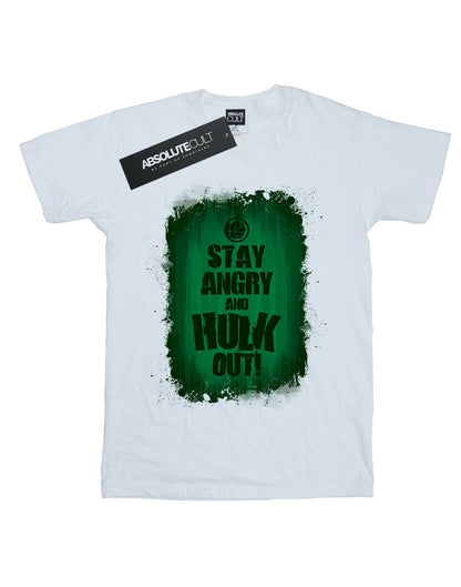 White - Front - Marvel Womens-Ladies Hulk Stay Angry Cotton Boyfriend T-Shirt