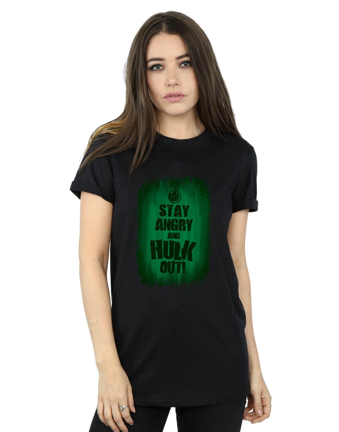 Black - Back - Marvel Womens-Ladies Hulk Stay Angry Cotton Boyfriend T-Shirt