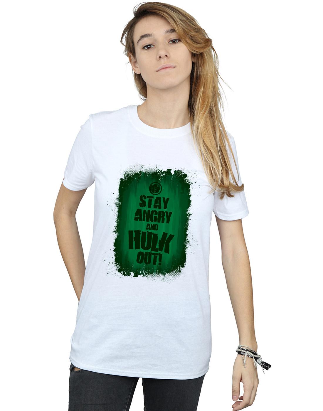 White - Back - Marvel Womens-Ladies Hulk Stay Angry Cotton Boyfriend T-Shirt