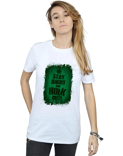 White - Back - Marvel Womens-Ladies Hulk Stay Angry Cotton Boyfriend T-Shirt