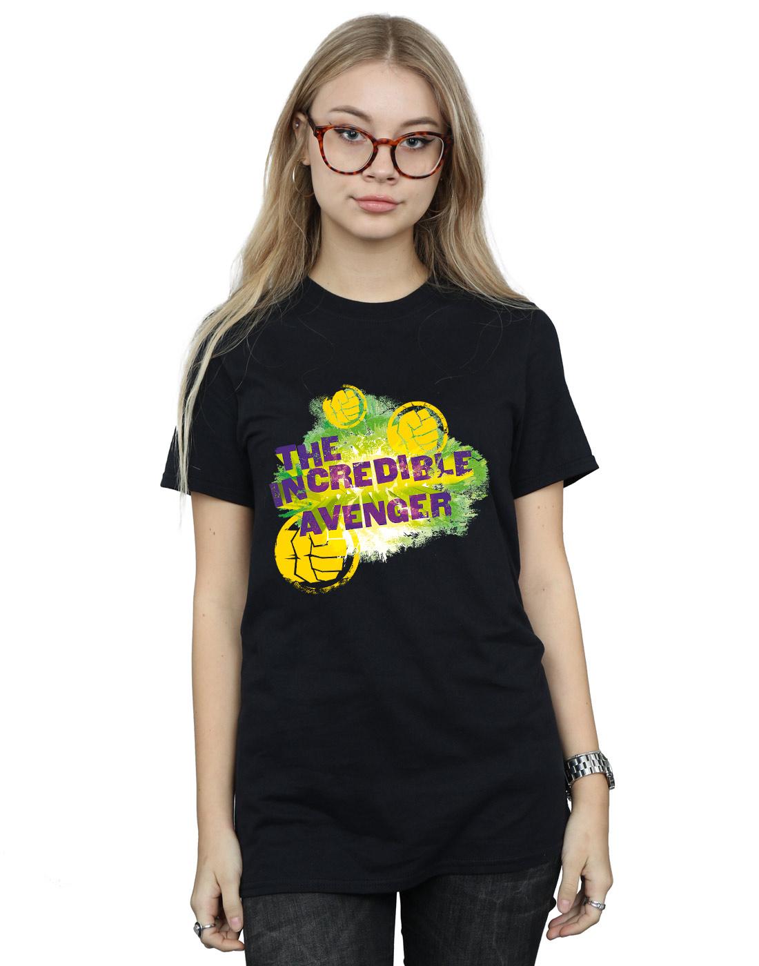 Black - Back - Marvel Womens-Ladies Hulk Incredible Avenger Cotton Boyfriend T-Shirt